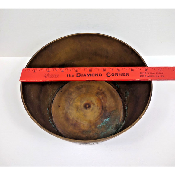 Vintage Solid Brass Heavy Jardineer Planter Urn Pot 9" Geometric Pattern Moorish - Picture 6 of 10